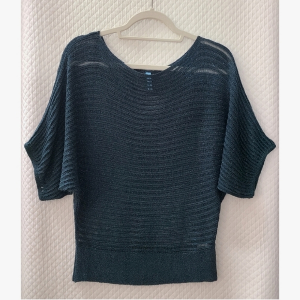 Glittery sheer dark teal doman sleeve top